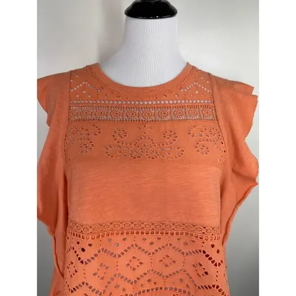 Anthropologie NWT, Flutter Sleeve, Sustainable Lace Eyelet Top, Size Medium - Picture 3 of 8